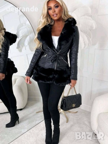 Дамско кожено яке с пух, снимка 3 - Якета - 51802440
