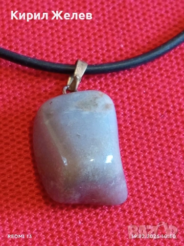 Колие с висулка Халцедон и кожа много красив стилен дизайн 51295, снимка 3 - Колиета, медальони, синджири - 53532134