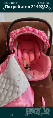 бебешка количка и столче за кола розова, снимка 6 - Детски колички - 42932850