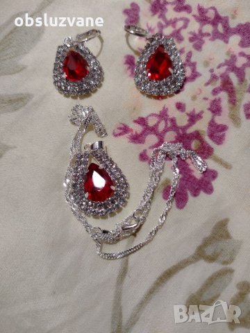Комплект в 3 части с огнени кристали, нов 💥, снимка 7 - Бижутерийни комплекти - 32688451