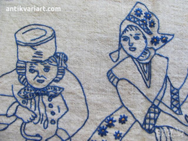 30-те Ръчна Бродерия върху тъкан Ленен Плат, снимка 4 - Антикварни и старинни предмети - 27116284
