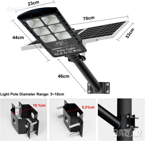 Werise 1000 W Соларна улична LED лампа, 6500K, IP67, дистанционно, снимка 6 - Соларни лампи - 51258003