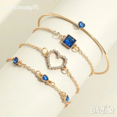 Комплект бижута - 5 броя гривни, налични в червен и син цвят, снимка 7 - Гривни - 53071250