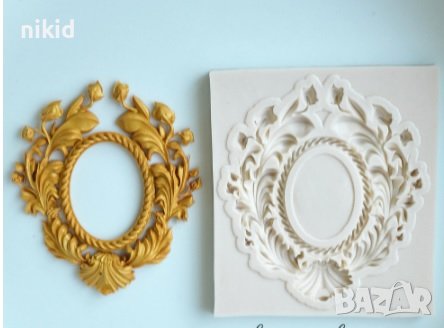 Овал рамка с пъпки роза силиконов молд декорация украса фондан торта, снимка 2 - Форми - 18787549