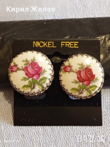 ВИНТИДЖ ПОРЦЕЛАНОВИ ОБЕЦИ с КЛИПС с ДИЗАЙН на РОЗИ 41012, снимка 6 - Обеци - 52492377