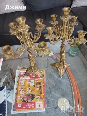 масивни бронзови свещници, снимка 3 - Антикварни и старинни предмети - 47725659