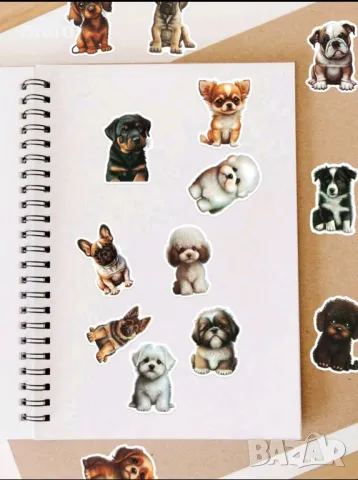 4 вид 50 бр Куче кучета кученца самозалепващи лепенки стикери за украса декор картонена торта, снимка 8 - Други - 49899347