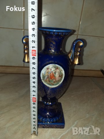 Стара синя английска ваза порцелан, снимка 6 - Антикварни и старинни предмети - 43504537