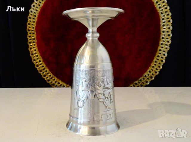 Калаена чаша за вино,сватбарска,кръчмарска картина. , снимка 3 - Антикварни и старинни предмети - 44116265