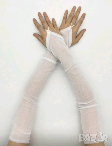Дамски черни и бели дълги ръкавици, снимка 2 - Ръкавици - 51982066