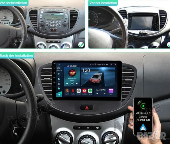 Мултимедия за Hyundai I10, 2007-2013, Двоен дин, Навигация, дисплей, плеър, екран, Android, I10, снимка 4 - Аксесоари и консумативи - 49961235