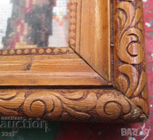  Птица бродиран гоблен с красива рамка - дърворезба, снимка 4 - Гоблени - 28885706