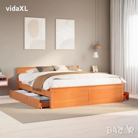 vidaXL Рамка за легло без матрак, с табла, 180x200 см, бор масив（SKU:3308758）, снимка 2 - Спални и легла - 53363719