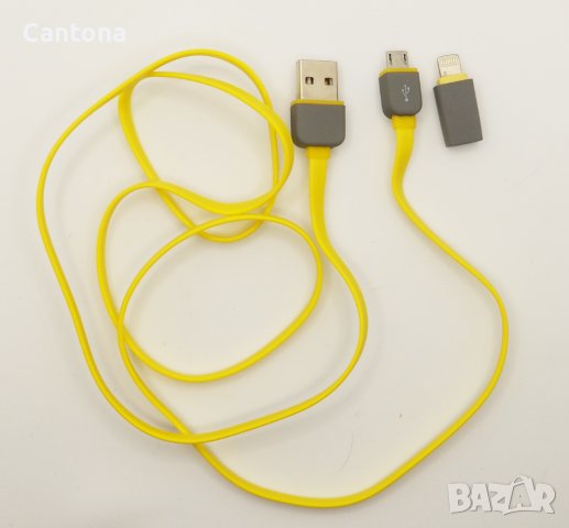2 в 1 micro USB кабел и Lightning, зареждане и data, плосък кабел, снимка 2 - USB кабели - 40028193
