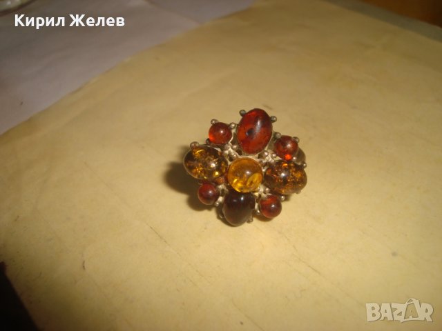 СТАР КЕХЛИБАРЕН АРТ ДЕКО МЕДЕН ПРЪСТЕН със СЛЕДИ от ПОСРЕБРЯВАНЕ 27576, снимка 7 - Антикварни и старинни предмети - 37419042