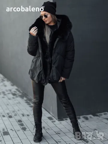 LUNAVI Дамско зимно яке ватирано с косъм, 3цвята , снимка 8 - Якета - 47488594