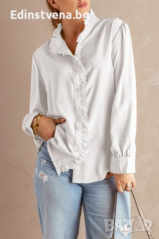 Дамска риза с дълъг ръкав в бяло, снимка 1 - Ризи - 40544212