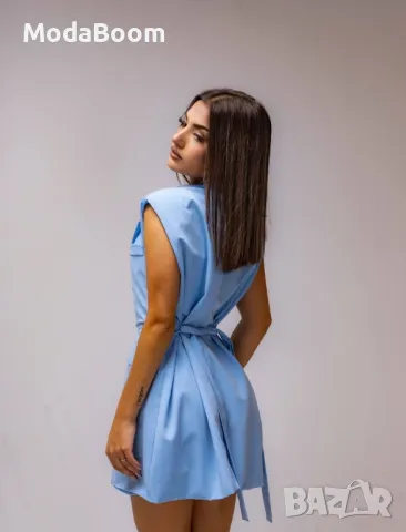 Синя елегантна дамска къса рокля , снимка 2 - Рокли - 48008575