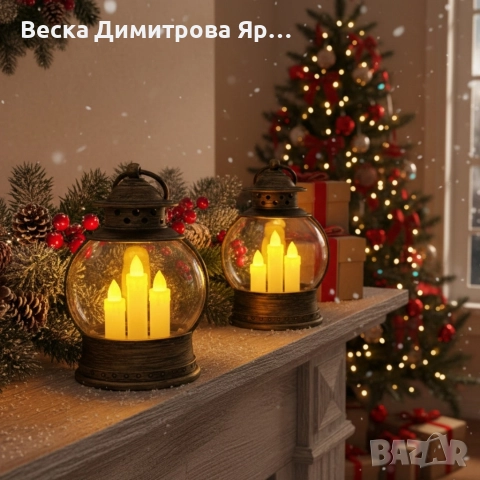 Декоративен коледен фенер с три LED свещи – безопасна и магична светлина, снимка 3 - Декорация за дома - 52754314