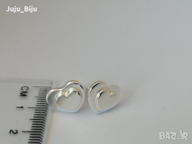 Нови сребърни обеци сърца височина 1см дължина 1,3см, снимка 1 - Обеци - 28604435