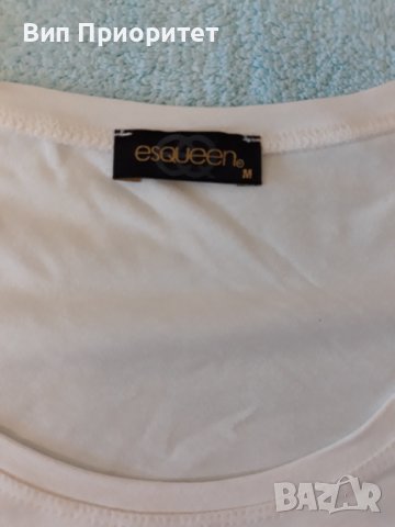 Бяла тениска с ефектен 3Д елемент, мозайка от плочки - картина ,маркова ES QUEEN,с аксесоар в златно, снимка 9 - Тениски - 37344431