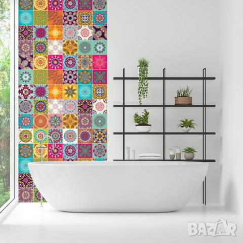 Стикери за плочки - Ambiance Live Checked Cement Wall Tattoo - AZULEJOS - 15 x 15 cm - 60 броя, снимка 3 - Декорация за дома - 39977017