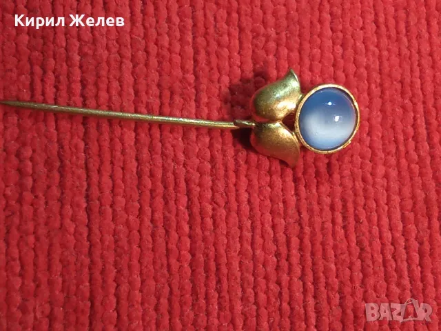 СТАРА БРОНЗОВА ПОЗЛАТЕНА АРТ ДЕКО ФЛОРАЛНА ДЕКОРАТИВНА ИГЛА СКЪПОЦЕННА БРОШКА с КОТЕШКО ОКО 19350, снимка 7 - Антикварни и старинни предмети - 35664261