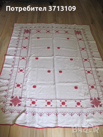 Голяма покривка за маса, ръчна бродерия, шевици, 180х140см.
