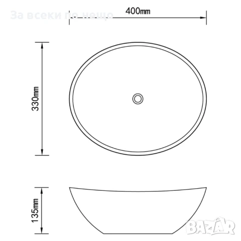 Луксозна керамична мивка с овална форма, бяла, 40x33 см Код P994 , снимка 5 - Мивки - 51157484