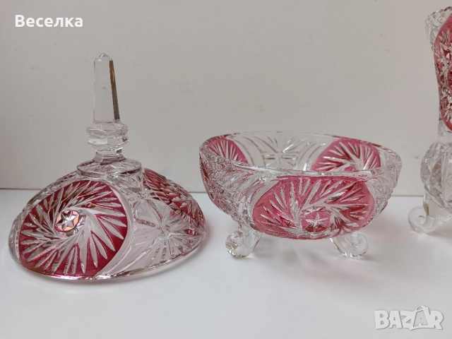 Кристални ваза и бонбониера/захарница Anna Hutten, снимка 2 - Вази - 52425121
