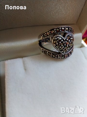 Масивен сребърен пръстен с естествени камъни  марказити, снимка 2 - Пръстени - 28500644