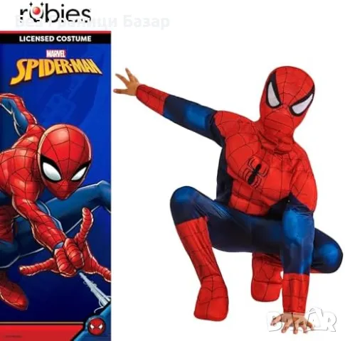 Нов Спайдърмен детски костюм – с подплатени мускули и маска деца 7/8 години, снимка 4 - Други - 49517147