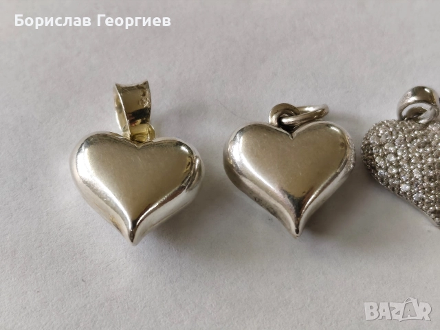 Сребърен медальон сърце 925 четири броя, снимка 2 - Колиета, медальони, синджири - 52719452