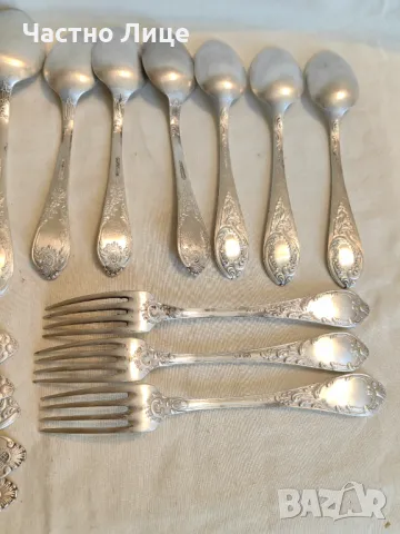 18 Руски Соц СССР Посребрени Мелхиор Вилици и Лъжици 1970те, снимка 6 - Антикварни и старинни предмети - 47195618