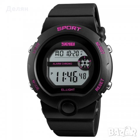 Дамски електронен часовник, черен с розово, снимка 1