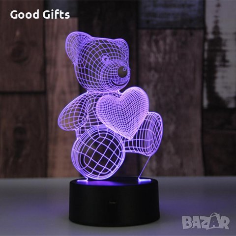 Холограмна LED лампа CREATIVE 3D Мече със сърце