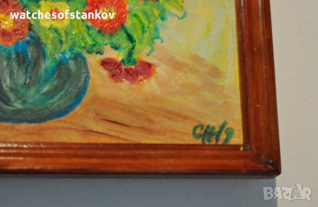 Стефан Ненов "Ваза с цветя" масло върху платно 26/23 см, снимка 5 - Картини - 27124182
