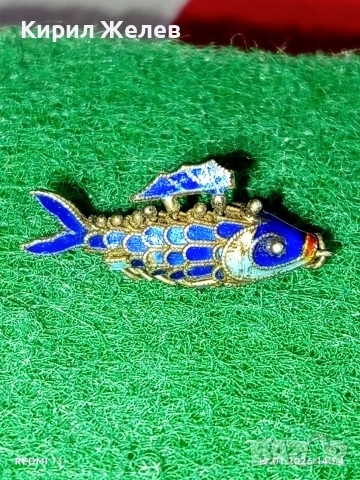 Винтидж сребърен медальон Риба син емайл рядък нестандартен подарък 52573, снимка 5 - Колиета, медальони, синджири - 53073412
