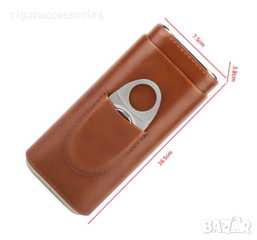 Кожен калъф за 3 пури с ножче и кедрова облицовка, снимка 2 - Табакери - 51732408