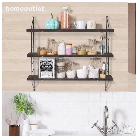 ПРОМОЦИЯ Стенна етажерка на 3 нива UNHO XJJ444-GY, снимка 3 - Етажерки - 49115710