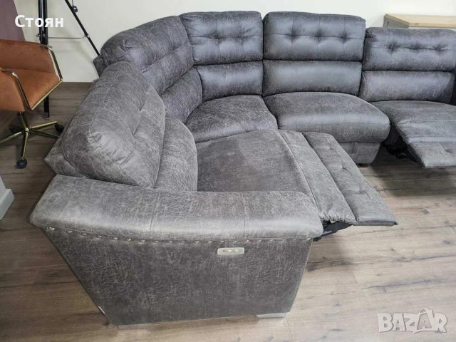 Кафяв ъглов диван от плат La-z-boy с електрически релаксиращ механизъм, снимка 12 - Дивани и мека мебел - 43285628