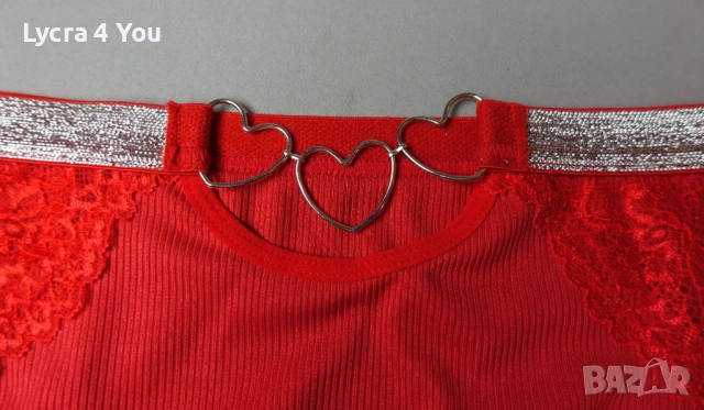 Червени бикини М с метални сърца на талията, снимка 3 - Бельо - 53387190