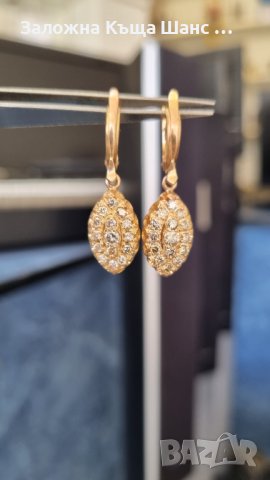 Златни обеци 14к с диаманти , снимка 3 - Обеци - 43196106