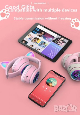 Bluetooth Слушалки Котешки уши AKZ-K27, снимка 4 - Безжични слушалки - 35488263