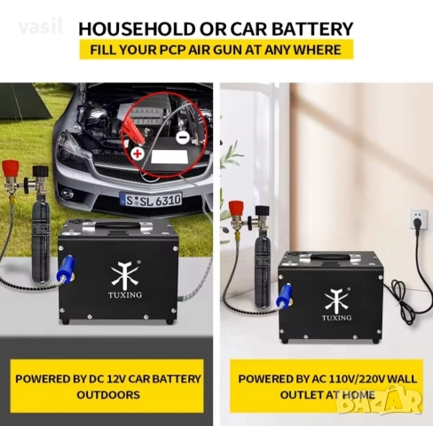 TUXING TXET062 PCP компресор 4500Psi 300Bar с автоматично изключване 12V/220V, снимка 4 - Въздушно оръжие - 52619293