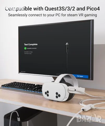 Syntech Link кабел със зареждане 5 м Съвместим с Oculus/Meta Quest 3S/3, Quest 2/Pro, Pico 4/Ultra, снимка 4 - Друга електроника - 49284464