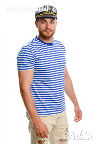 Нов мъжки моряшки комплект: моряшка класическа тениска и капитанска шапка, снимка 4 - Тениски - 37662344