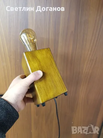 Настролна лампа нощна лампа дърво битова Е27, снимка 4 - Настолни лампи - 49995458