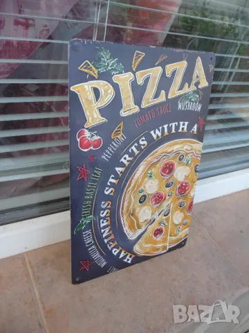 Метална табела храна пица доматен сос моцарела гъби вкусна маслини XXL размер голяма малка средна, снимка 2 - Декорация за дома - 50380979