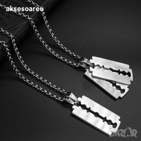 Колие бръснарско ножче  от неръждаема стомана бръснач медальон мъжки бижута стомана огърлици висулки, снимка 9 - Колиета, медальони, синджири - 38355826